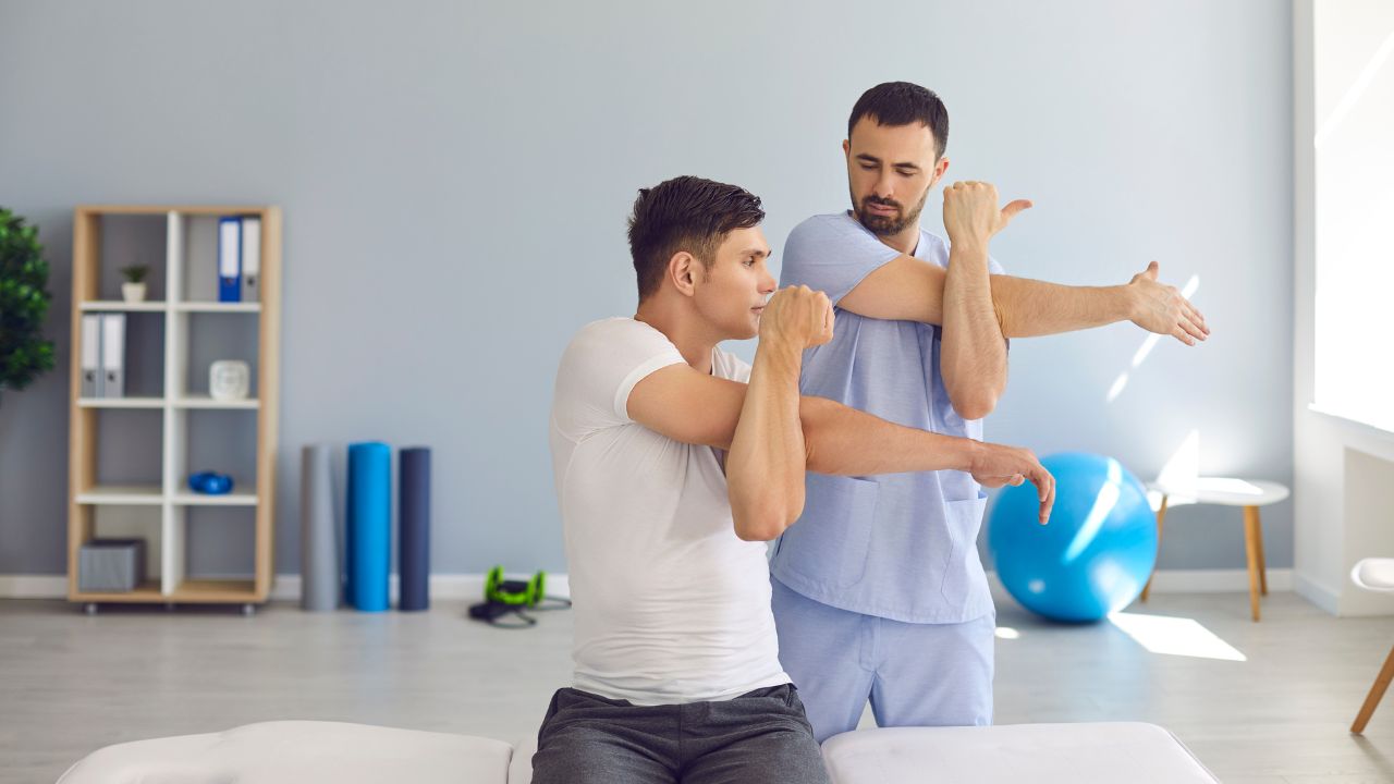 physical therapist demonstrating exercise