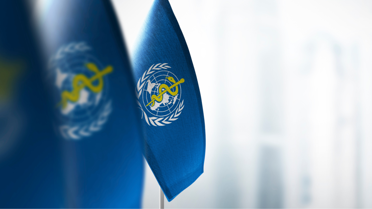 world health organization flags- blue flags with caduceus